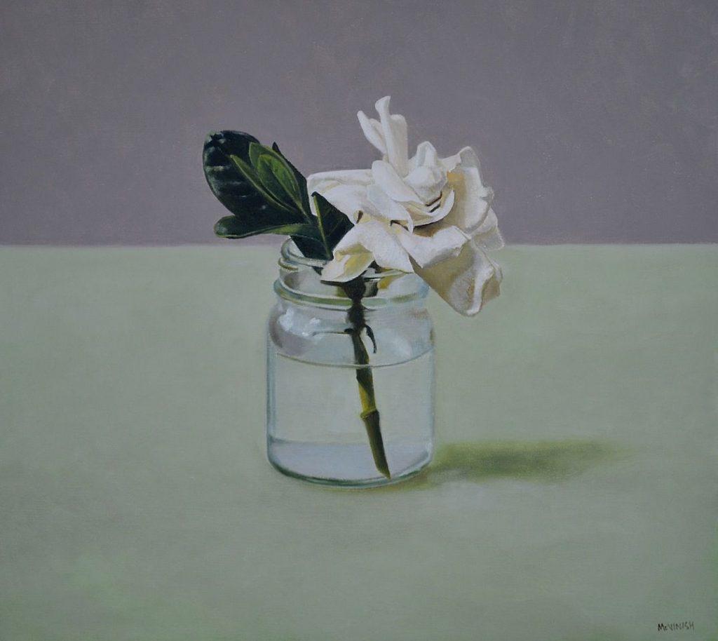 Still life with glass jar and gardenia